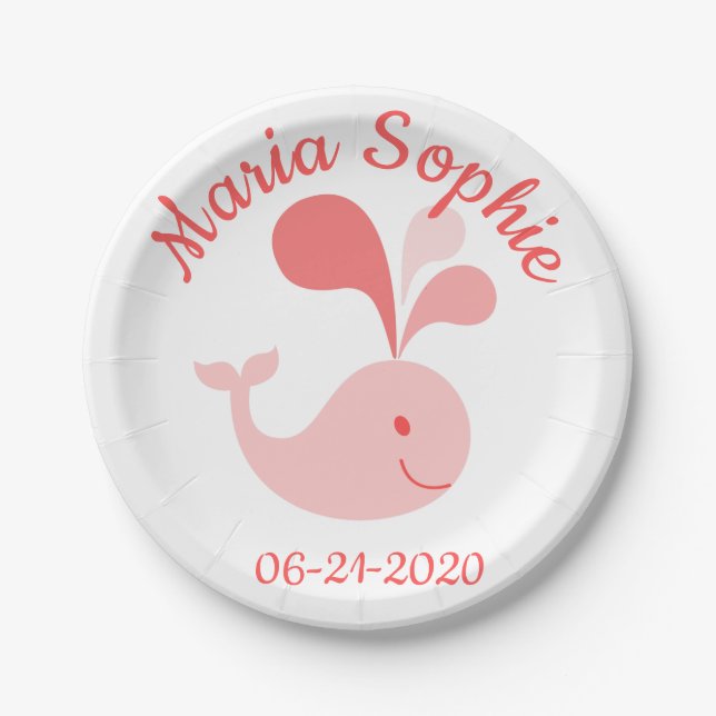 Happy Cute Pink Whale Paper Plates (Front)