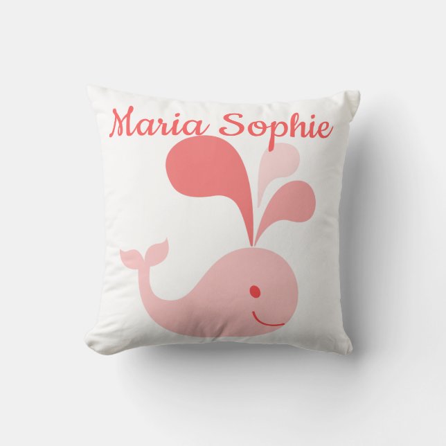 Happy Cute Pink Whale Throw Pillow (Front)