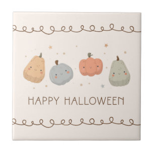 Happy Cute Pumpkin Design Ceramic Tile