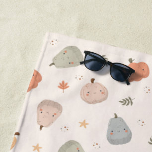 Happy Cute Pumpkin Pattern -  Beach Towel