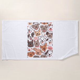 Happy Cute Puppies Pattern 1 Beach Towel