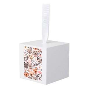 Happy Cute Puppies Pattern 1 Cube Ornament