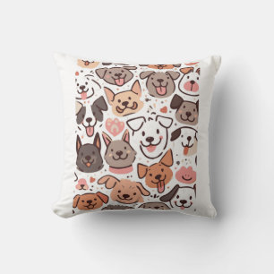 Happy Cute Puppies Pattern 1 Throw Pillow