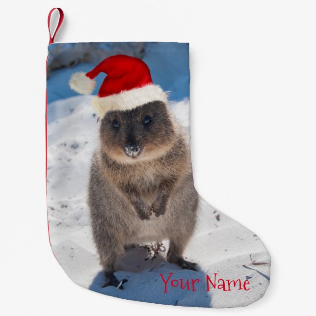 Happy & Cute Quokka on the Beach Christmas Small Christmas Stocking (Front)