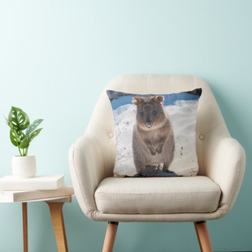 Happy  Cute Quokka on the Beach Throw Pillow