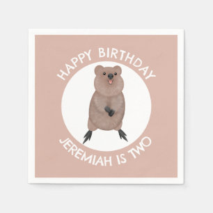 Happy cute quokka personalized cartoon birthday napkins