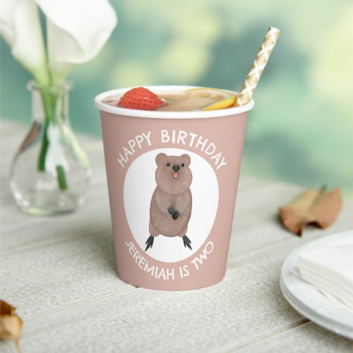 Happy cute quokka personalized cartoon birthday paper cups