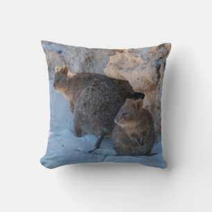 Happy & Cute Quokkas on the Beach Throw Pillow