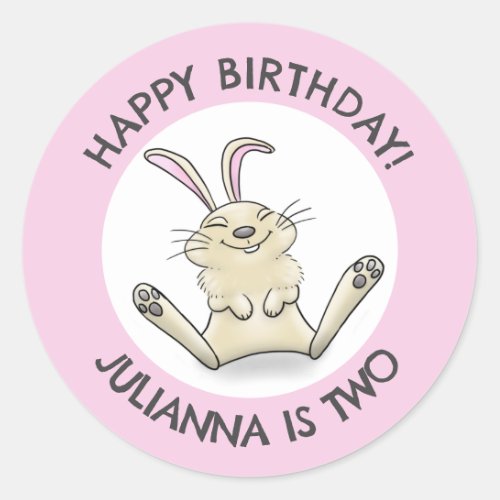 Happy cute rabbit personalized cartoon birthday classic round sticker