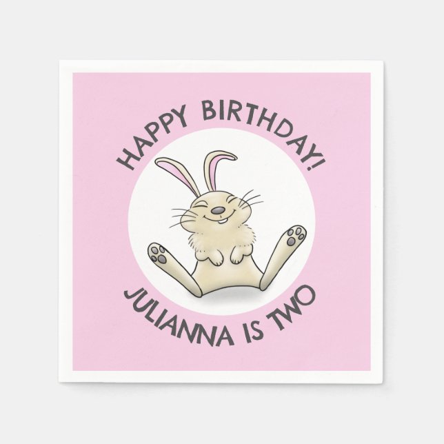 Happy cute rabbit personalized cartoon birthday napkins (Front)