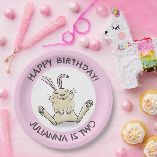 Happy cute rabbit personalized cartoon birthday paper plates