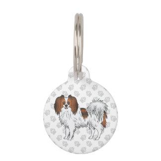 Happy Cute Red Sable Phalène Dog And Gray Paws Pet ID Tag