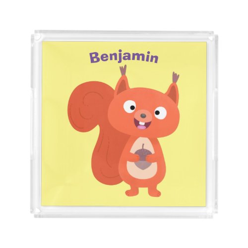 Happy cute red squirrel cartoon illustration acrylic tray