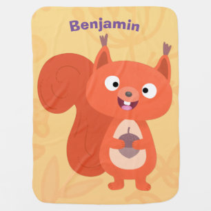 Happy cute red squirrel cartoon illustration baby blanket