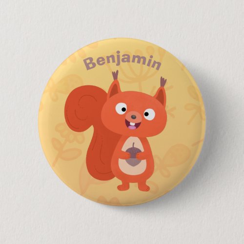 Happy cute red squirrel cartoon illustration button