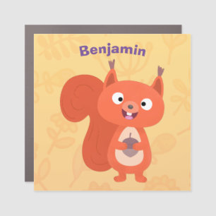 Happy cute red squirrel cartoon illustration car magnet