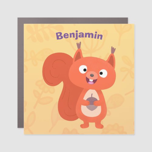 Happy cute red squirrel cartoon illustration car magnet