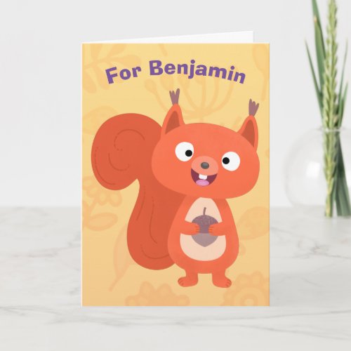 Happy cute red squirrel cartoon illustration card