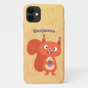 Happy cute red squirrel cartoon illustration iPhone 11 case