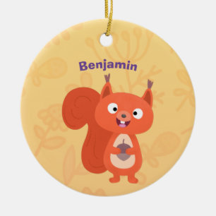 Happy cute red squirrel cartoon illustration ceramic ornament