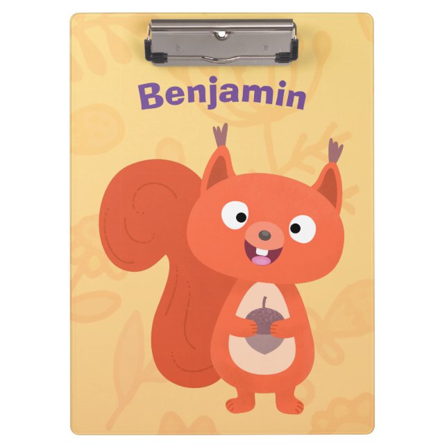 Happy cute red squirrel cartoon illustration clipboard (Front)