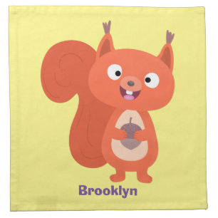 Happy cute red squirrel cartoon illustration cloth napkin