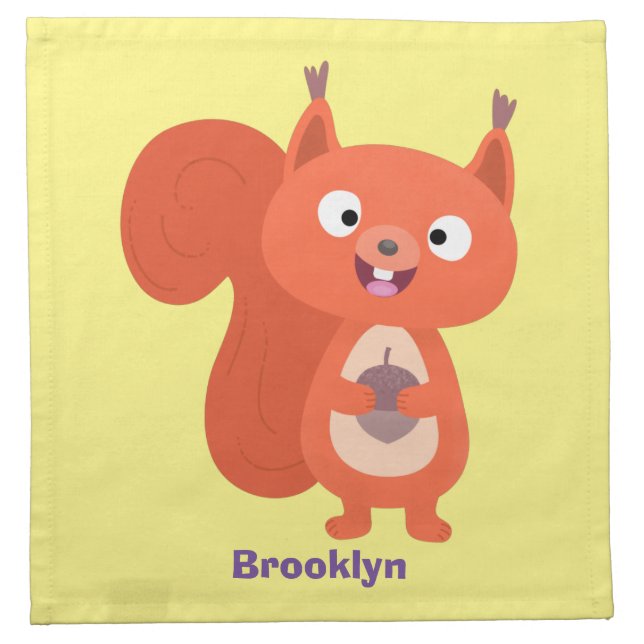 Happy cute red squirrel cartoon illustration cloth napkin (Front)