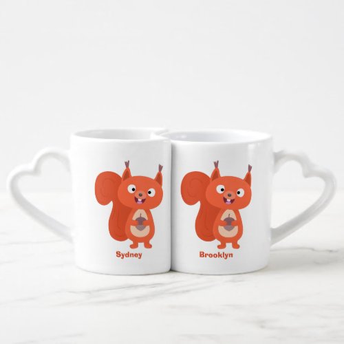 Happy cute red squirrel cartoon illustration coffee mug set