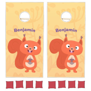 Happy cute red squirrel cartoon illustration cornhole set