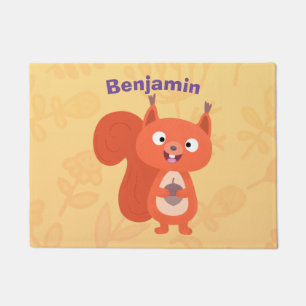 Happy cute red squirrel cartoon illustration doormat
