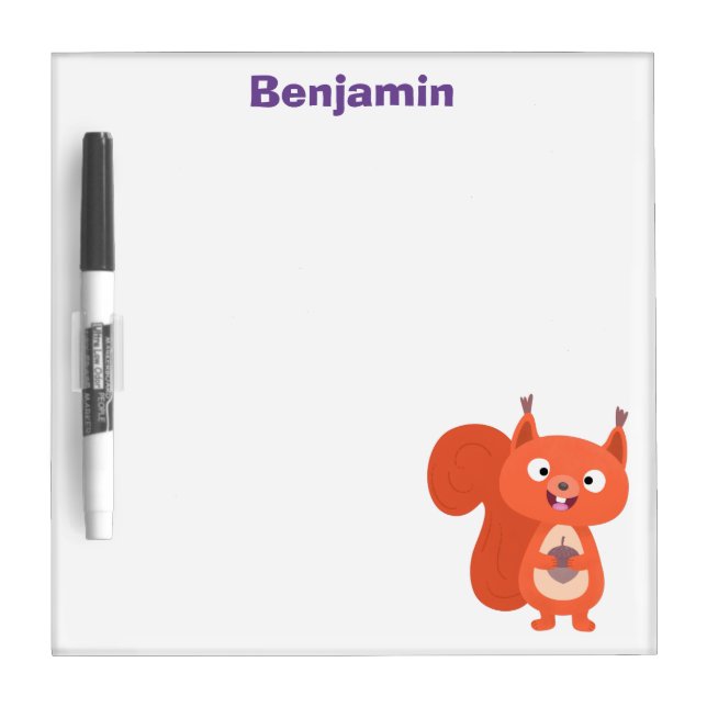 Happy cute red squirrel cartoon illustration dry erase board (Front)
