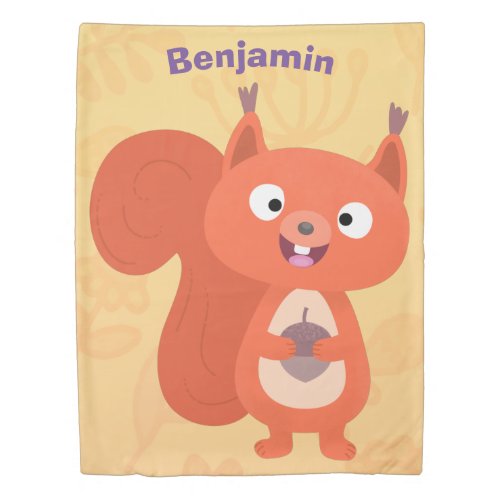 Happy cute red squirrel cartoon illustration duvet cover