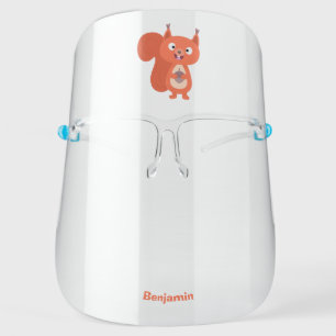 Happy cute red squirrel cartoon illustration face shield