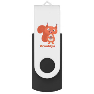 Happy cute red squirrel cartoon illustration flash drive