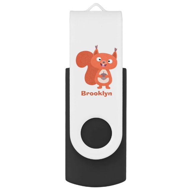 Happy cute red squirrel cartoon illustration flash drive (Front Vertical)