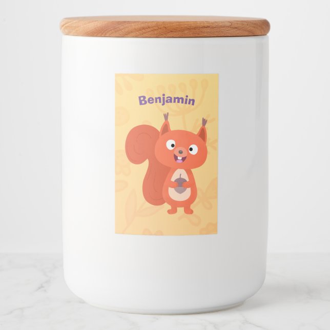 Happy cute red squirrel cartoon illustration food label (Front)