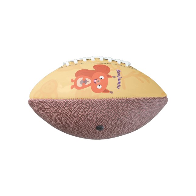 Happy cute red squirrel cartoon illustration football (Rotated 270)