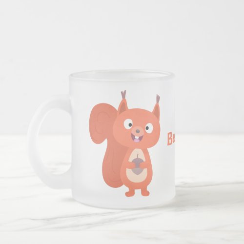 Happy cute red squirrel cartoon illustration frosted glass coffee mug