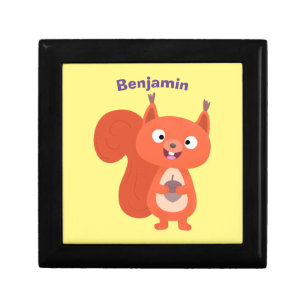 Happy cute red squirrel cartoon illustration gift box