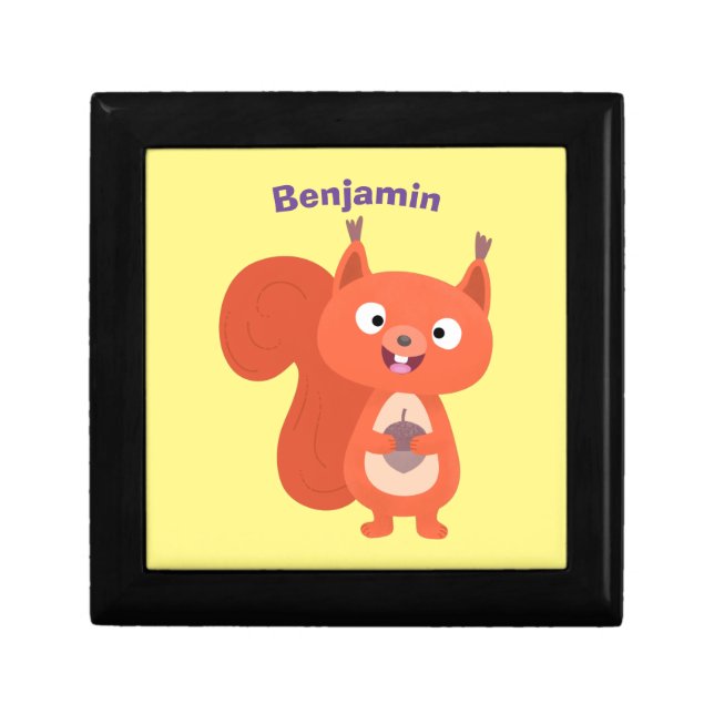 Happy cute red squirrel cartoon illustration gift box (Front)