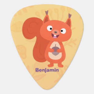 Happy cute red squirrel cartoon illustration guitar pick