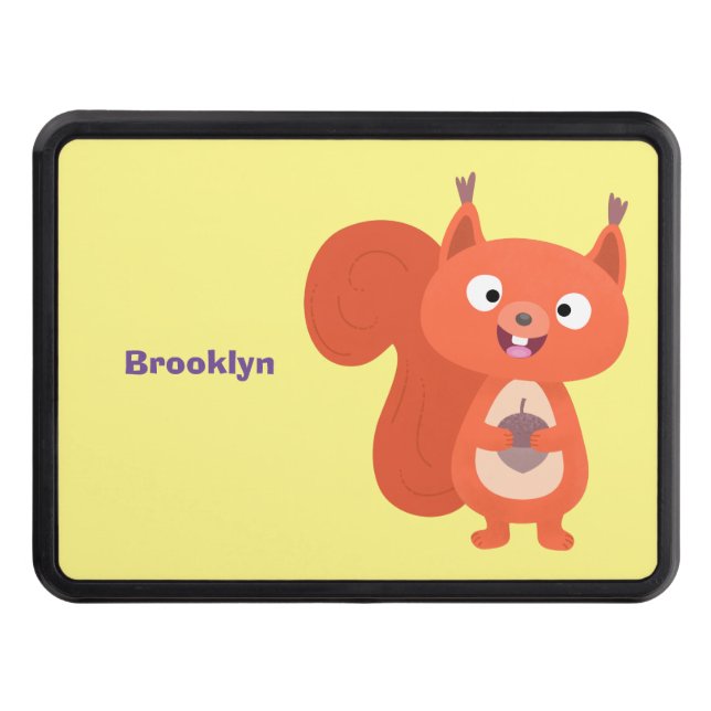 Happy cute red squirrel cartoon illustration hitch cover (Front)