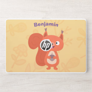 Happy cute red squirrel cartoon illustration HP laptop skin