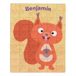 Happy cute red squirrel cartoon illustration jigsaw puzzle