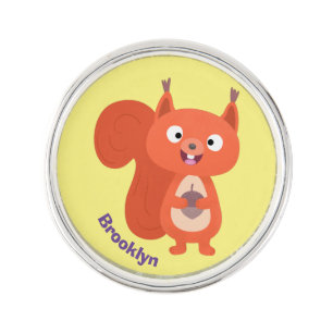 Happy cute red squirrel cartoon illustration lapel pin