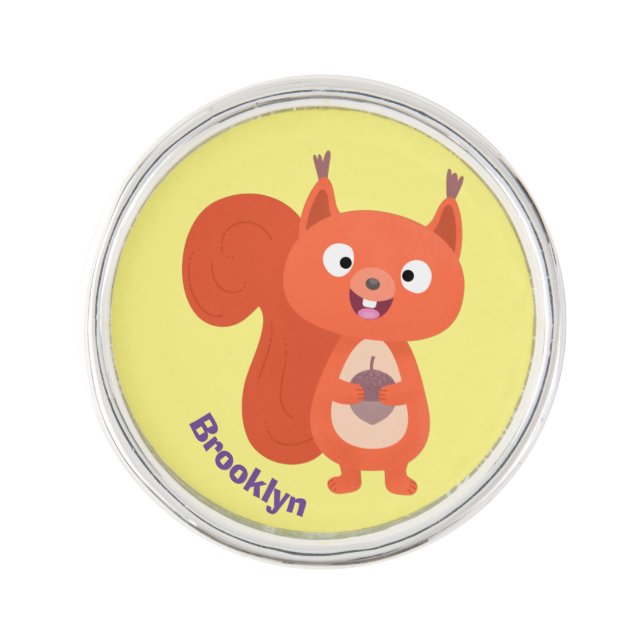 Happy cute red squirrel cartoon illustration lapel pin (Front)