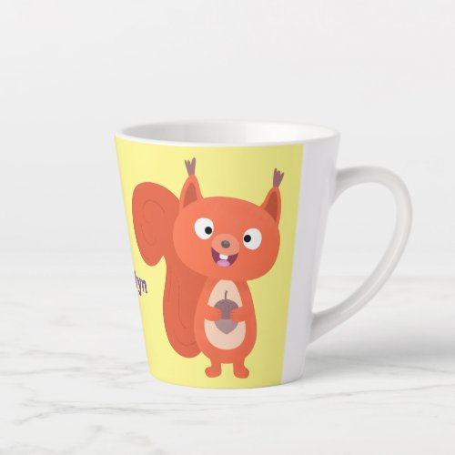 Happy cute red squirrel cartoon illustration latte mug