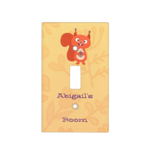 Happy cute red squirrel cartoon illustration  light switch cover
