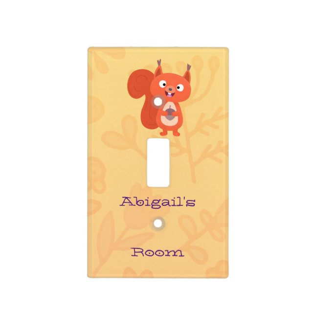 Happy cute red squirrel cartoon illustration  light switch cover (Front)