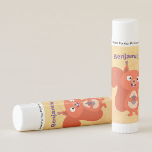 Happy cute red squirrel cartoon illustration lip balm